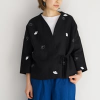 袷のショートジャケット黒　椿
