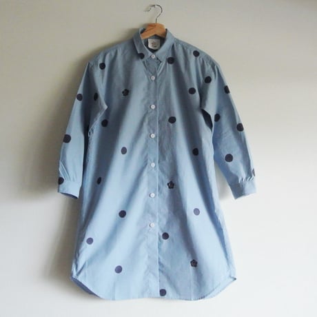 ロングシャツ　ギンガムチェック水色　＜水玉と梅＞