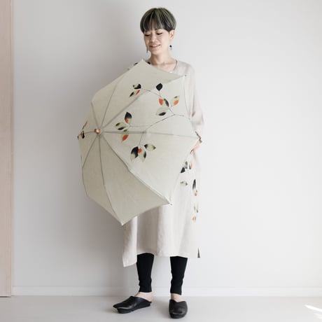 日傘・若草色＜木の葉＞　竹曲がりハンドル