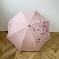 名入れ可◉手描き日傘・ピンク＜萩＞　竹曲がりハンドル