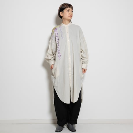 手描き藤柄ソフトワッシャー・ロングブラウス