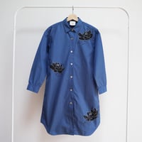 ロングシャツ　ギンガムチェックブルー　＜黒牡丹＞