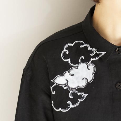 リネン・ロングシャツ黒　＜雲＞