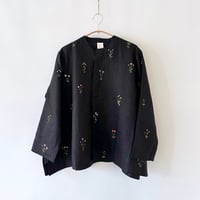 比翼仕立てノーカラーブラウス【手描き野草の花】