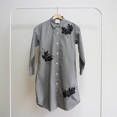 ロングシャツ　ギンガムチェック黒　＜黒牡丹＞