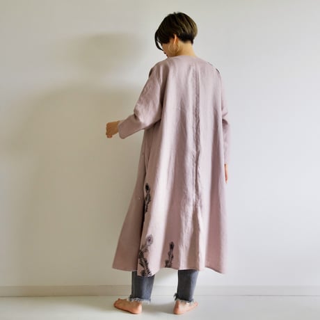リネン・羽織り　くすみピンク　＜孔雀の羽＞