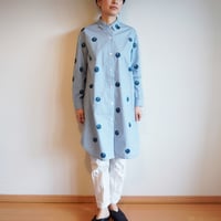 ロングシャツ　ギンガムチェック・水色・ドット椿