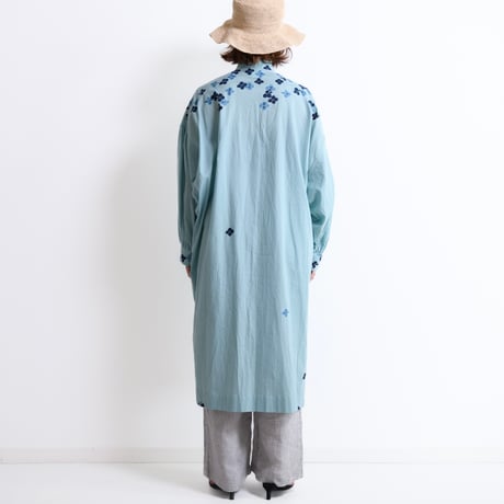手描きソフトワッシャー・ロングブラウス＜紫陽花＞