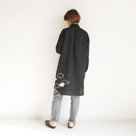 リネン・ロングシャツ黒　＜雲＞