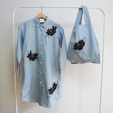ロングシャツ　ギンガムチェック水色　＜黒牡丹＞