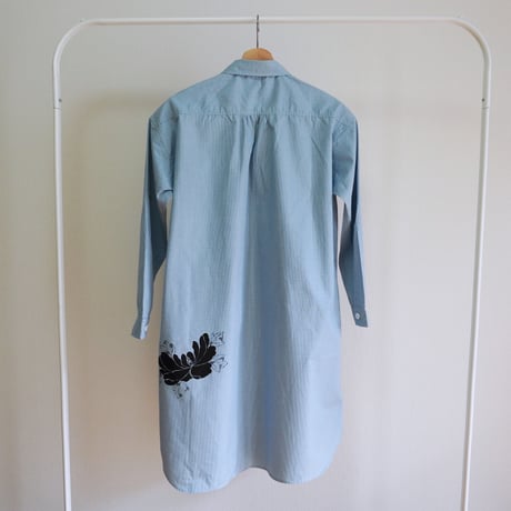 ロングシャツ　ギンガムチェック水色　＜黒牡丹＞