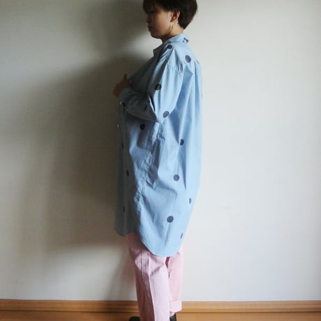 ロングシャツ　ギンガムチェック水色　＜水玉と梅＞