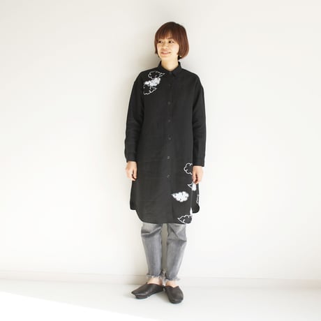リネン・ロングシャツ黒　＜雲＞