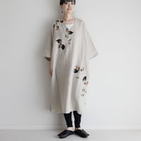ゆったりカフタンワンピース・手描き・木の葉柄