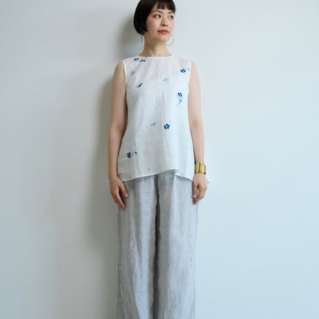 ノースリーブブラウス　藍色梅