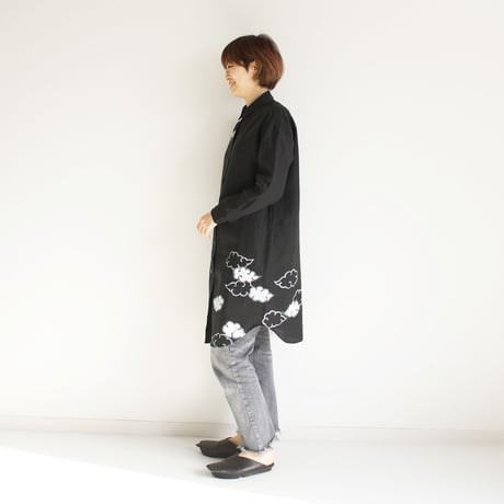 リネン・ロングシャツ黒　＜雲＞