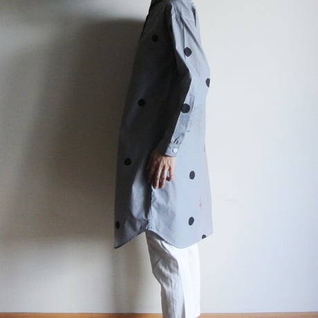 ロングシャツ　ギンガムチェック黒　＜水玉と梅＞