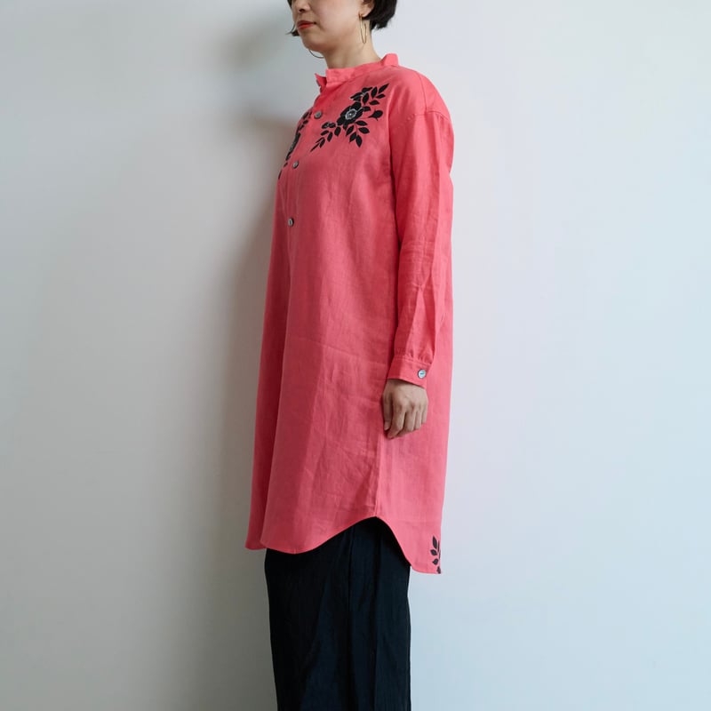 リネンチュニックシャツ 野ばら | akkaの手描き服