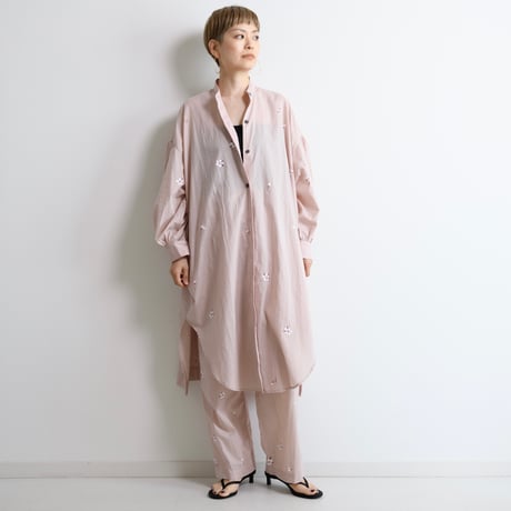 手描きソフトワッシャー・ロングブラウス＜桜＞