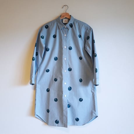 ロングシャツ　ギンガムチェック・水色・ドット椿