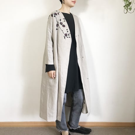 リネン・羽織り　ベージュ　＜墨梅＞