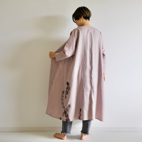 リネン・羽織り　くすみピンク　＜孔雀の羽＞