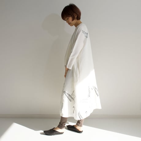 リネン・羽織り　白　＜羊歯・蕨＞
