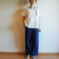 リネン・半袖ブラウス　白＜椿＞