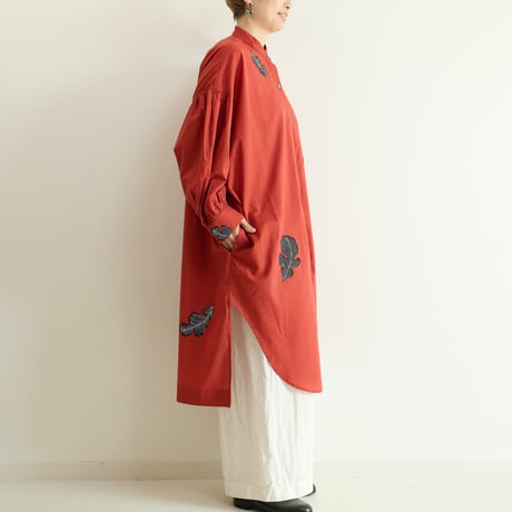 手描きソフトワッシャー・ロングブラウス＜どんぐりの葉＞