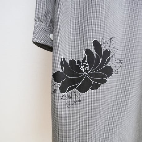 ロングシャツ　ギンガムチェック黒　＜黒牡丹＞