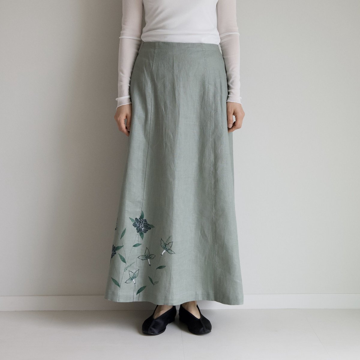 後ろギャザースカート 手描き更紗 | akkaの手描き服