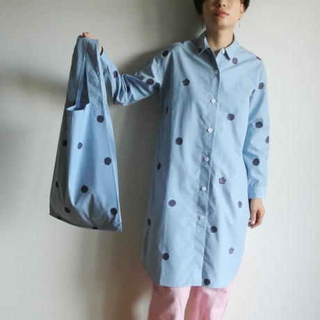ロングシャツ　ギンガムチェック水色　＜水玉と梅＞