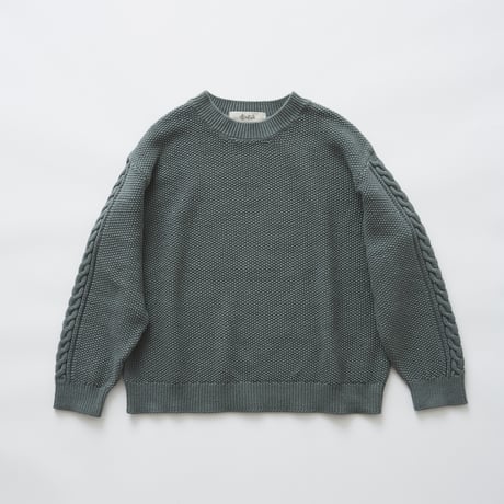 【 eLfinFolk 2019AW 】elf-191K13continuation moss stitch sweater / sage green / 110, 130cm