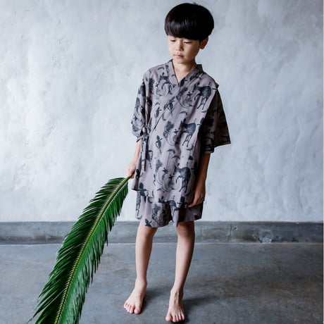 【 michirico 21SS 】Flora and fauna Jinbei  （MR21SS-16）" 甚平" / チャコール