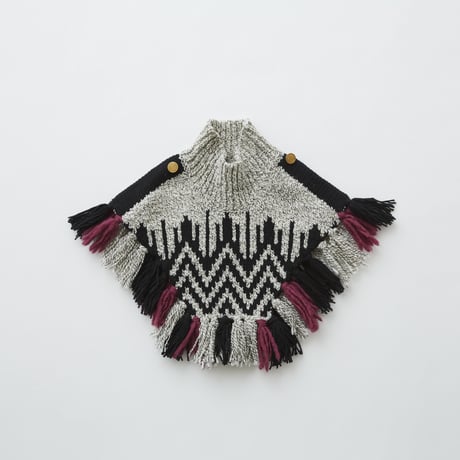 【 eLfinFolk 2019AW 】elf-192K13 Nordic knit mantle / gray×black / Mサイズ