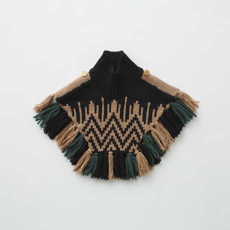 【 eLfinFolk 2019AW 】elf-192K13 Nordic knit mantle / black×camel / Mサイズ