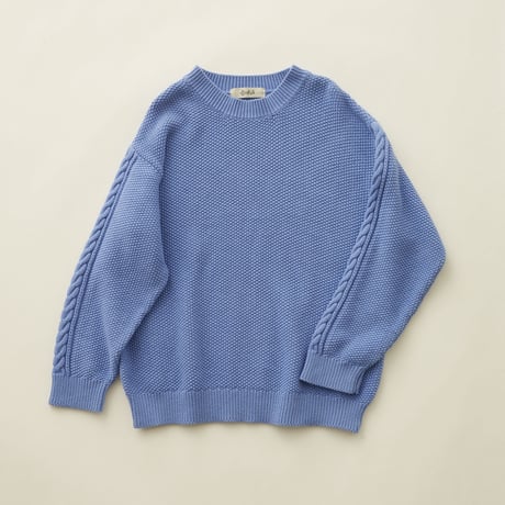【 eLfinFolk 20AW 】moss stitch sweater（elf-191K13）”セーター” /  sky blue