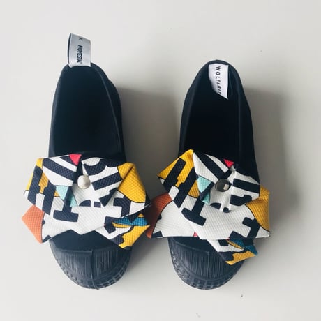 【 WOLF & RITA 2019SS 】SLIP ON BOW KID WOLF & RITA SS19 / ALL BLACK WITH 2 DETACHABLE W&R FABRIC BOWS