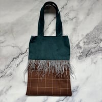 feather mini tote bag (brown check × gray)