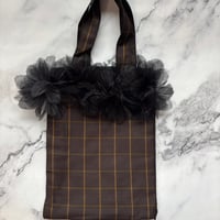flower mini tote bag(dark brown × black flower) YOKO