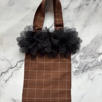 flower mini tote bag(light brown × black flower)