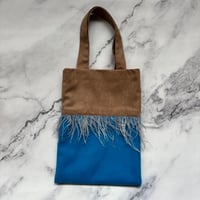 feather mini tote bag (turquoise × gray)