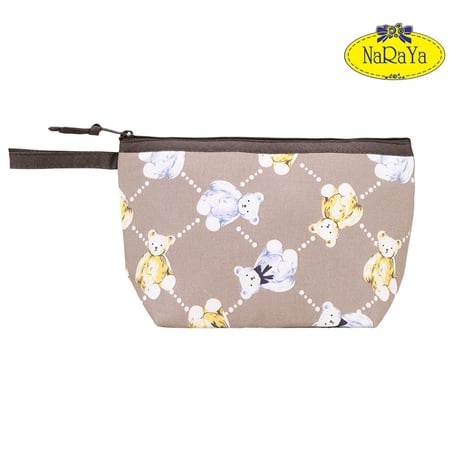 【2024 新作】ナラヤ バッグ NaRaYa ストラップ付 化粧ポーチ コスメポーチ 大容量タイプ ・ブラウンベア  NB-217BＮ