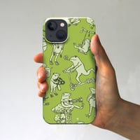 スマホケース　カエルだらけ（シックグリーン）