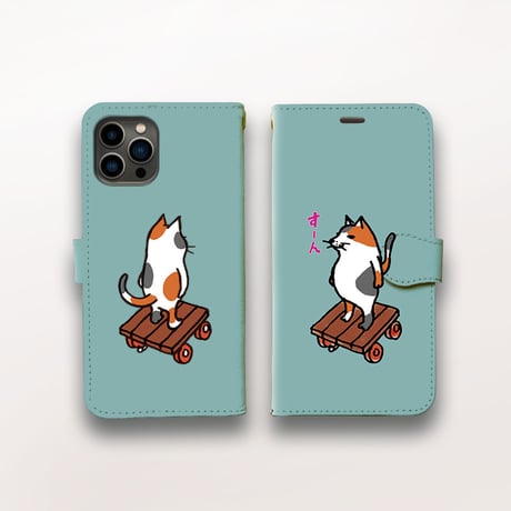 スマホケース　猫がすーん（ブルーグレー）