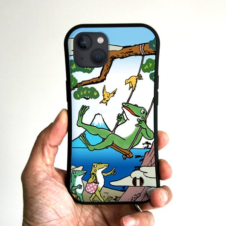 グリップiPhoneケース　カエルがブランコ