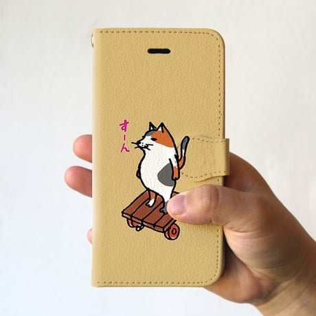 スマホケース　猫がすーん（イエローグレー）