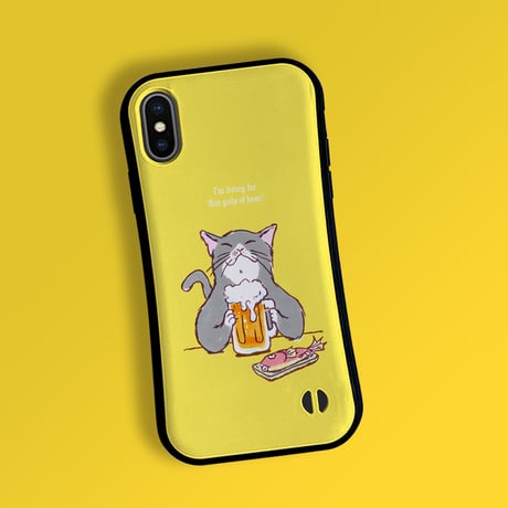 グリップiPhoneケース　猫がビール（イエロー）