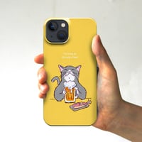 スマホケース　猫がビール（イエロー）
