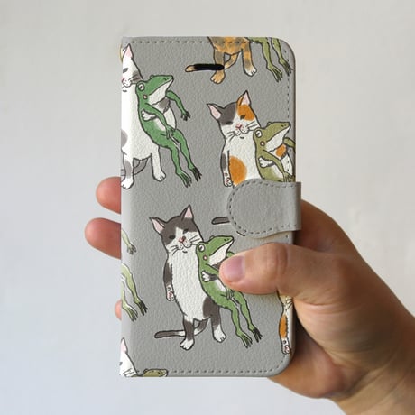 スマホケース　なかよしたち？（グレー）